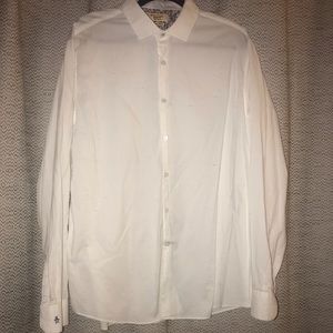 Penguin White Navy Red Fleck Dress Shirt
